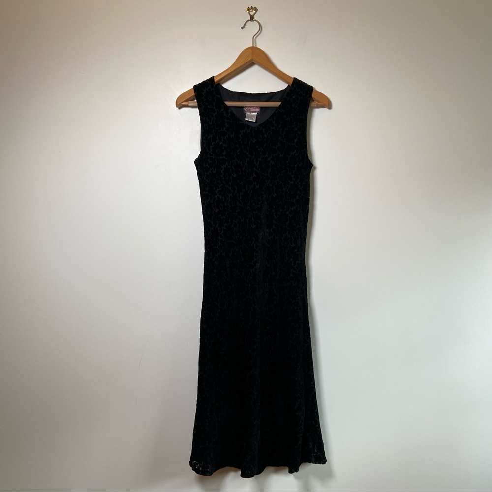 April Cornell Vintage Velvet Black Floral Dress Small
